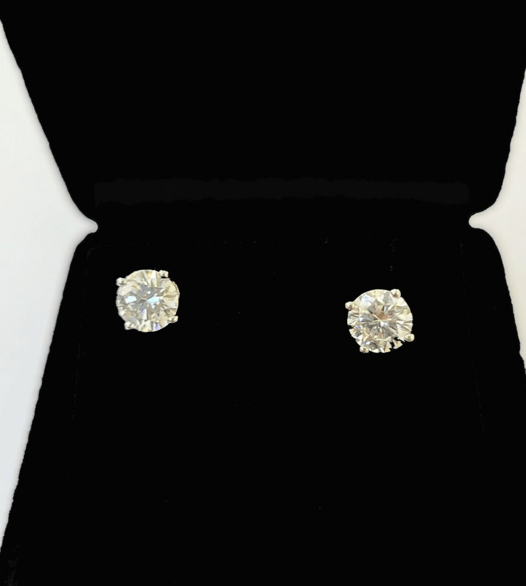 10k White gold Round Earrings Diamond screw - back Lab Created Women Men Studs - GoldenlinQ